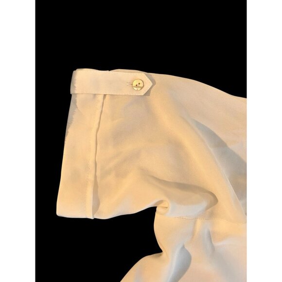 Chico's 1 Blouse Beige Cream Button Front Short Sleeve Blouse Mandarin Collar - Picture 5 of 13